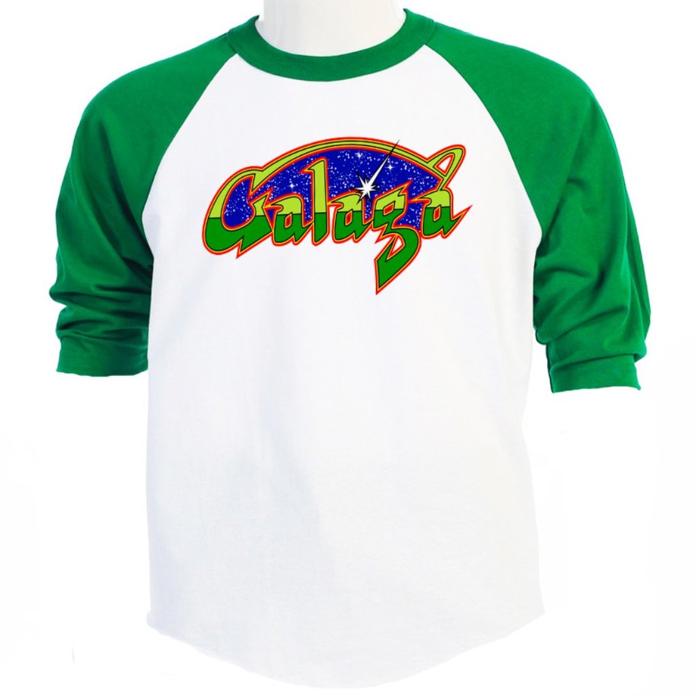 GALAGA THE ARCADE GAME, AWESOME GREEN SLEEVE MENS TEE T-869